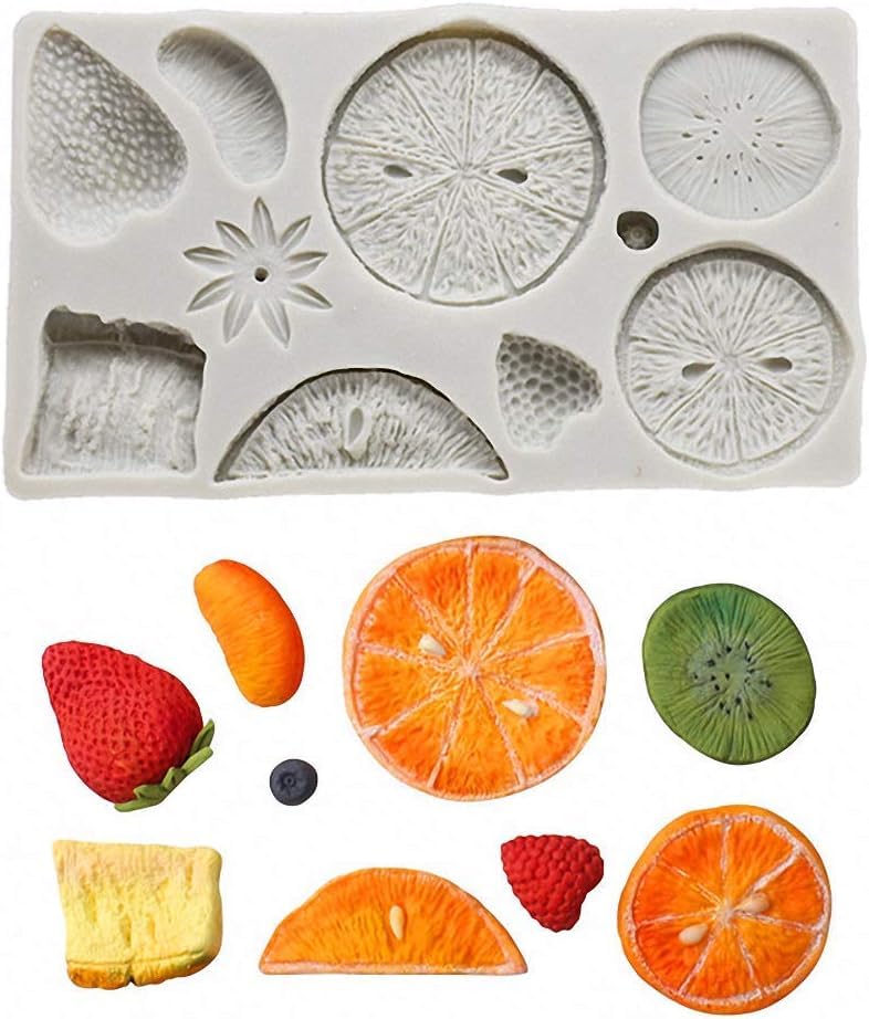 RKPM HOMES Full-Size Fruit Chocolate Mold I 3D Strawberry Lemon Kiwi Tangerine Slice & More Shape Silicone Cupcake Mould I for DIY Handmade Cake Decor Polymer Clay Candy Cookies Muffin Soap Making