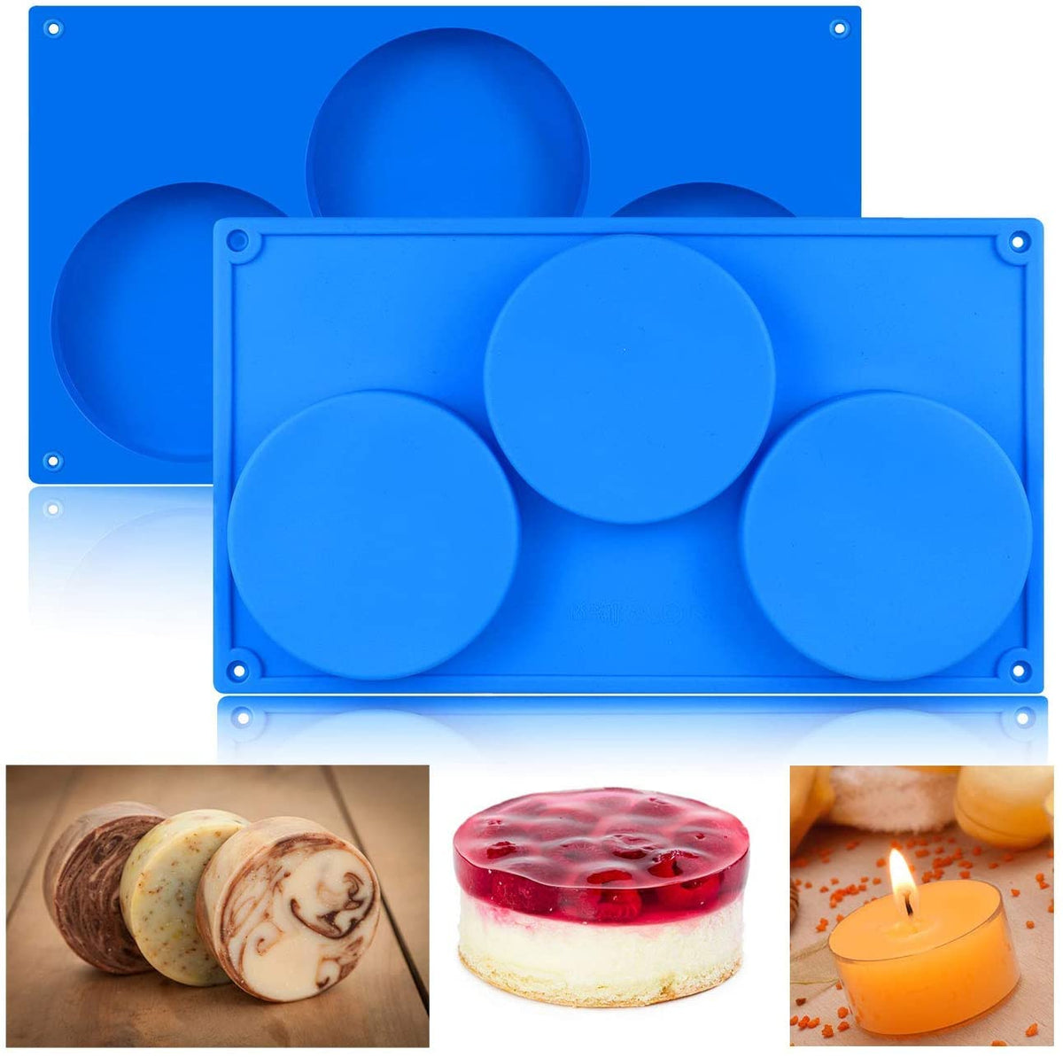 RKPM HOMES Round Shape Chocolate Mould | Silicone Disc Cake Mold | Fondant Molds DIY 3D Candy Bar | Ideal for Chocolate and Cake Decoration | for Cake, Brownie Topper, Gummy | 3 Cavity - 1 Mold