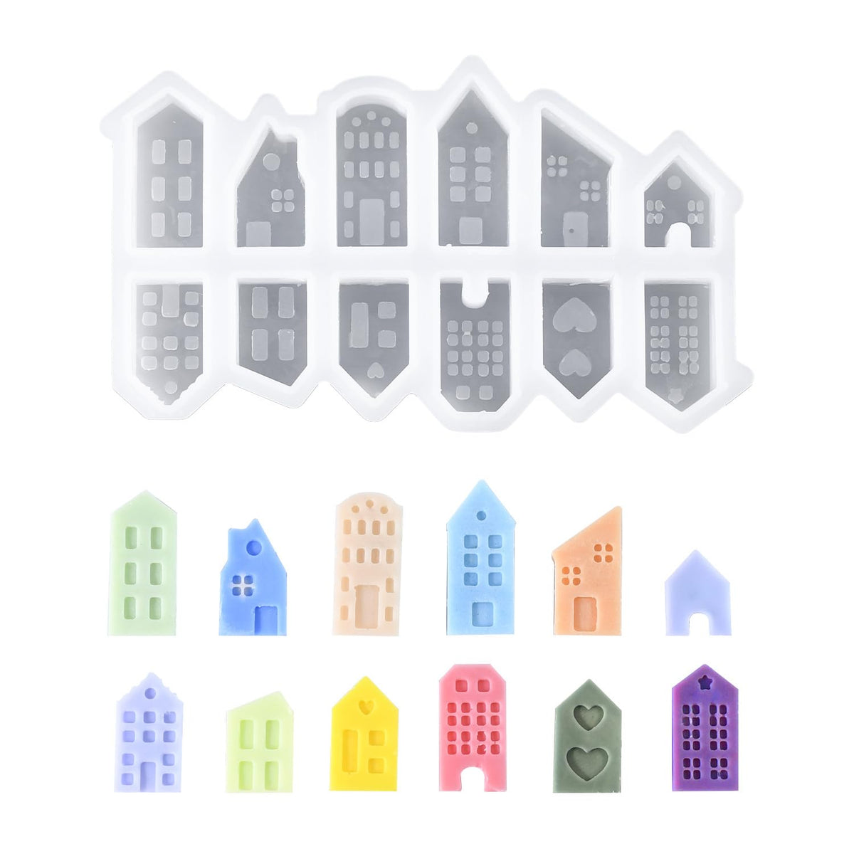 RKPM HOMES Houses Candle Mold I 3D Fondant Chimney & Miniature House Shape Silicone Plaster Epoxy Mould I for DIY Handmade Chocolate Cake Décor Aromatherapy Soap Resin Art Craft Home Decoration (12 Cavity)