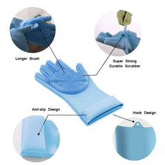 RKPM HOMES Washing Gloves, Reusable Silicone Dishwashing Gloves with Scrubbers for Kitchen, Bathroom Cleaning, Pet Hair Care, Car Washing And More 1 Pair, 2 Gloves, Grey