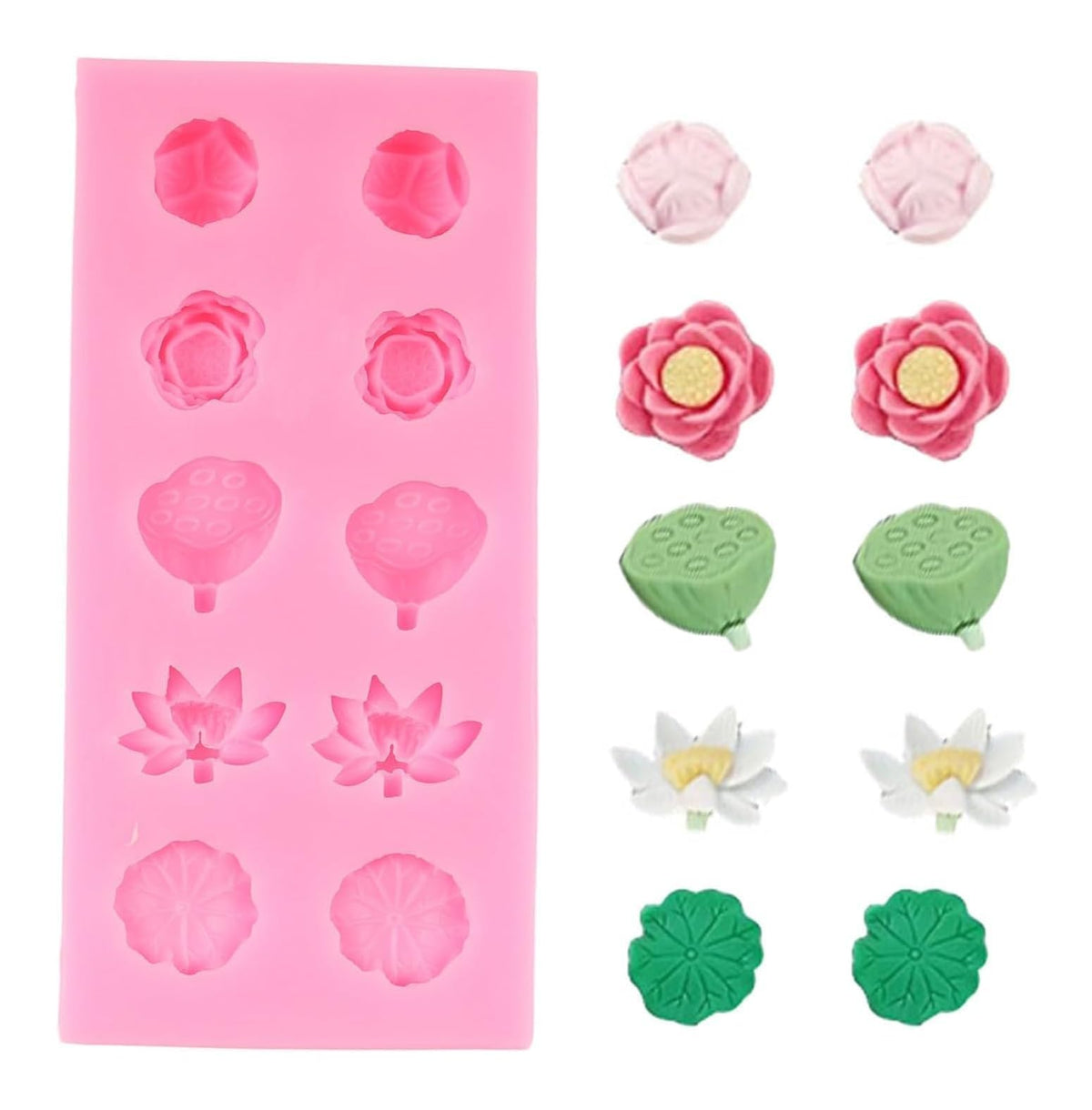 RKPM HOMES Flower Chocolate Mold I 3D Fondant Lotus Pond Shape Silicone Candy Mould I for DIY Handmade Cake Décor Aroma Beads Polymer Clay Cookies Gummy Muffin Soap Resin Candle Art Crafts – 10Cavity