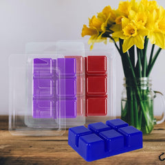 RKPM HOMES Wax Melt Mold I Square Shape Empty Plastic Clear Cube Tray I Reusable Clamshells Mould for DIY Handmade Wickless Tarts Candles Chocolate Ice Cube Soap Making Supplies - 6 Cavity (50 Pcs)