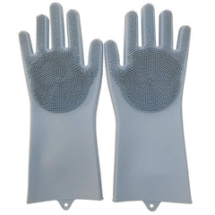 RKPM HOMES Washing Gloves, Reusable Silicone Dishwashing Gloves with Scrubbers for Kitchen, Bathroom Cleaning, Pet Hair Care, Car Washing And More 1 Pair, 2 Gloves, Grey
