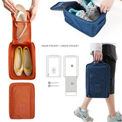 RKPM Multifunctional Zipper Waterproof Shoes Bag Nylon Material, Shoes Pouch with Handle, Shoes Storage Organizer Bag with 2 Pockets Ideal for Travel, Workout, Dancing, Gym(Navy Blue)