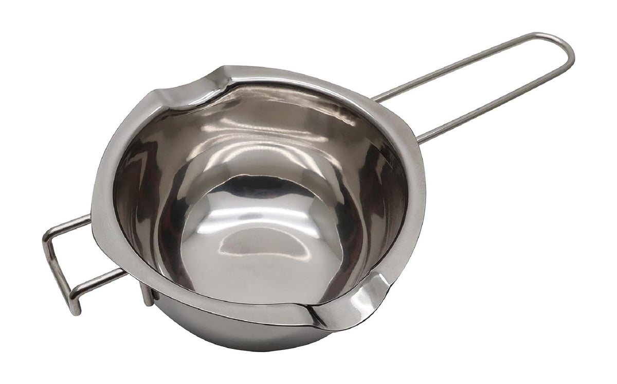 RKPM HOMES Double Boiler Pot with Heat Resistant Handle I Stainless Steel Melting Bowl I for Chocolate, Candy, Cheese, Butter and Candle Wax Making I Silver - Capacity 400 ML (SS 304)