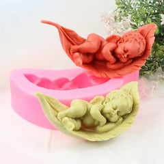 RKPM HOMES Baby Angel Candle Mold I 3D Fondant Sleeping Baby on a Leaf Shape Silicone Epoxy Mould I for DIY Handmade Ornament Chocolate Cake Décor Aromatherapy Soap Resin Art Craft Making Home Décor