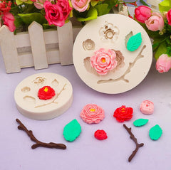 RKPM HOMES Rose Leaf Stick Shape Chocolate Mold I 3D Fondant Round Flower Leaves Candy Mould I Tray for DIY Homemade Cake Décor Cupcake Topper Donut Polymer Clay Soap Resin Art Crafts (Large)