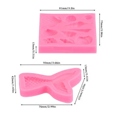 RKPM HOMES Silicone Mermaid Tail Fondant Soap Molds Seashell Sea Shell Starfish Chocolate Candy Sugarcraft Cake Decorating Polymer Clay Mold Tools. (2 Shape Fish Tail and Square)