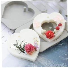 RKPM HOMES Aromatherapy Wax Mold I Heart Shape Fondant Silicone Mould with Hanging Hole I Dried Flowers Resin Soap Clay Craft Jewelry Making Molds DIY Pendant Bookmark Necklace I Grey - 4 Cavity