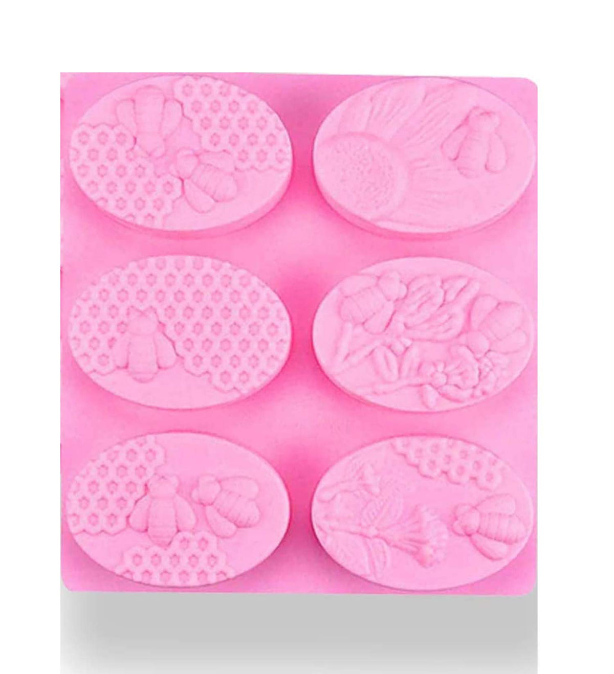 RKPM HOMES 6 Cavities Silicone Soap Molds, Homemade Soap Making Chocolate Baking Molds ,20X10X3 Centimeters(6 Cavity Honey Bee Oval Shape Mold)