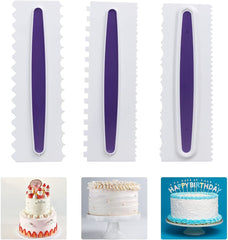 RKPM HOMES 3 Pcs Cake Scraper | Plastic Icing Smoother | Sawtooth Polishes | Mousse Butter Cream Edge Comb Set | Decorating Tools | Smooth Making Supplies - White/Purple