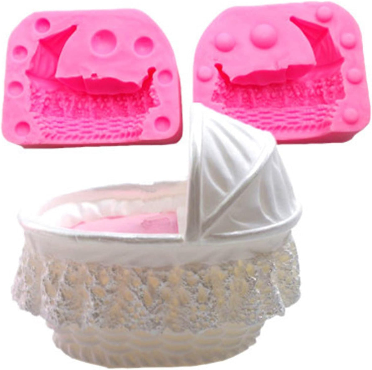 RKPM HOMES Baby Stroller Chocolate Fondant Mold I 3D Baby Pram Carriage Silicone Cupcake Mould I for DIY Handmade Sugarcraft Cake Décor Polymer Clay Candy Gummy Cookies Muffin Resin Wax Making (Large)