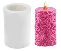 RKPM HOMES Delicate Rose Candle Mold I 3D Flower Embossed Cylindrical Pillar Silicone Epoxy Mould I for DIY Handmade Ornament Chocolate, Cake Décor, Aromatherapy, Soap, Resin Art Craft Home Decoration
