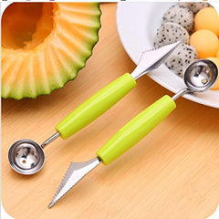 RKPM 2 in 1 Melon Baller, Stainless Steel Multifunctional Dig Scoop with Fruit Carving Knife, for DIY Fruit Salads and Desserts, Cake,Ice Cream Scooper (Color :- Green, Orange,Yellow,Red) 2Pcs