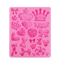 RKPM HOMES Crown Fondant Silicone Molds Princess Crown Fondant Cake Molds Crown Heart Mold For Sugar Chocolate Mold Wedding Cake Decoration Tools (1 Mold Mix Crown Bow Silicone),9.2X7.5X1 Cm