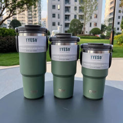 RKPM HOMES Insulated Coffee Mug with Lid & Handle I Double Wall Stainless Steel Vacuum Thermos I Hot & Cold Beverages I Cup with Splash Proof Sliding Lid for Office, Home, Travel - 600ml (Green) 1Pcs