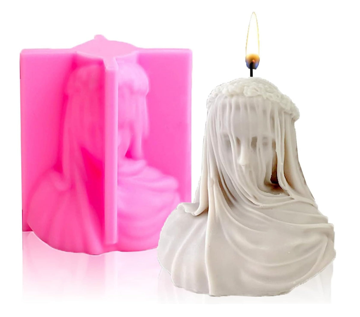 RKPM HOMES Veiled Lady Candle Mold I 3D Silicone Veiled Female Bust Sculpture Statue Mould I for Handmade Ornament Aromatherapy Soap, Chocolate, Cake Décor, Resin Casting, Art Craft Making (Small)
