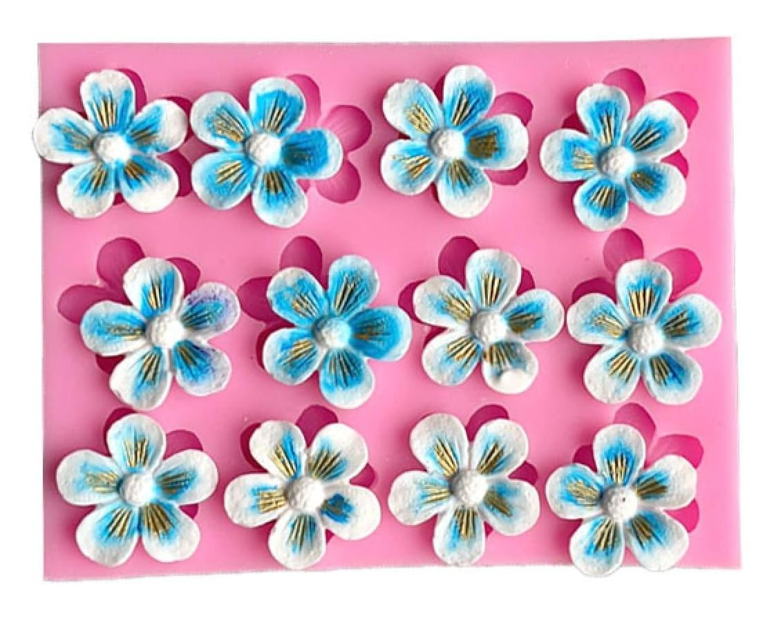 RKPM HOMES Chocolate Fondant Mold I 3D Five Petal Flower Shape Silicone Baking Mould I for Handmade DIY Jelly Cakes Dessert Candy Pastry Polymer Soap Resin Candle Muffin Cupcake Décor – 12 Cavity