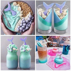 RKPM HOMES Silicone Mermaid Tail Fondant Soap Molds Seashell Sea Shell Starfish Chocolate Candy Sugarcraft Cake Decorating Polymer Clay Mold Tools. (2 Shape Fish Tail and Round)
