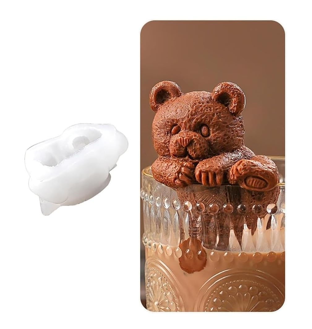 RKPM HOMES Ice Cube Mold I 3D Fondant Cute Animal Shape Stereographic Silica Gel Mould I Cup Hanging Soft Reusable Ice Maker Molds I Drink Decoration for Ice Coffee Juice Cocktail Milk Tea (Bear)