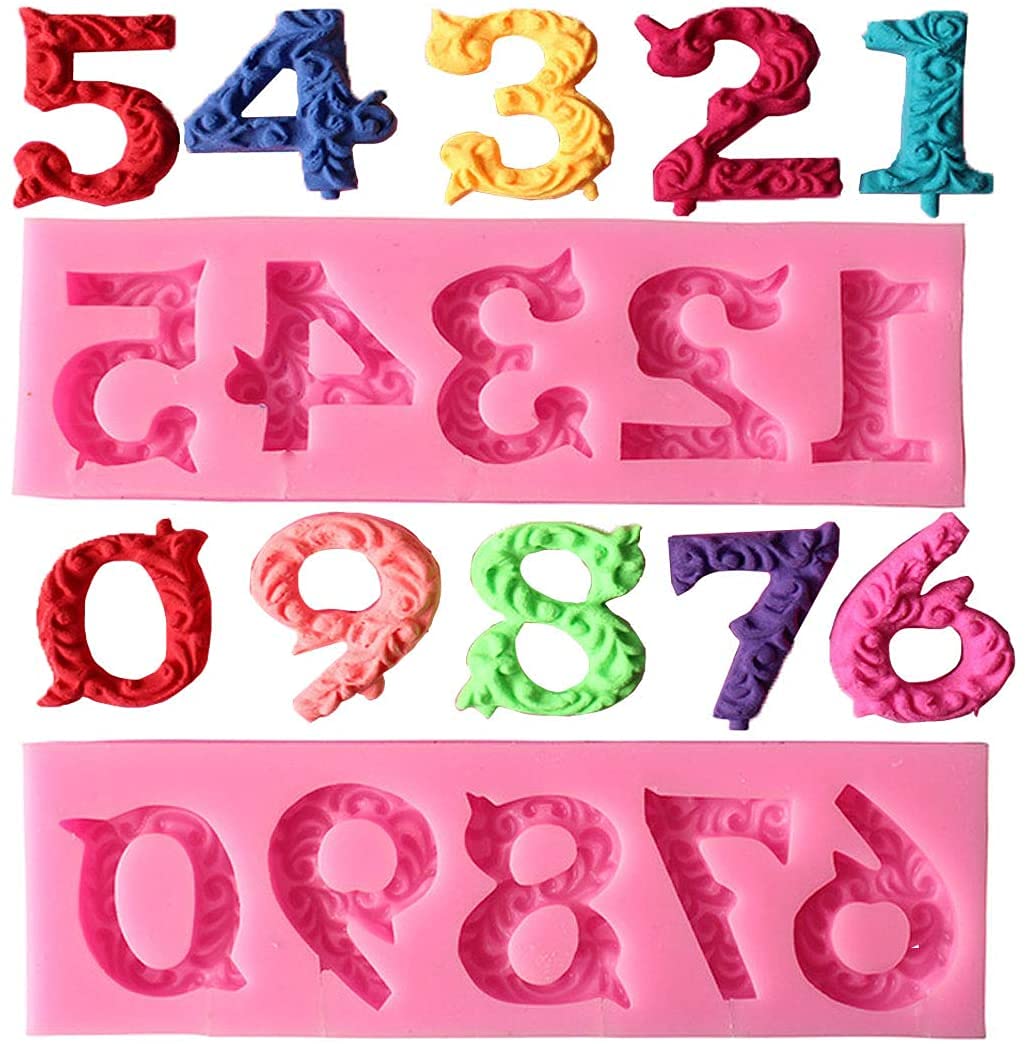 RKPM HOMES 0-9 Number Shape Chocolate Mould | 3D Embossed Silicone Candy Mold | Baking Tools for Cake Chocolate Candy Ice Jelly | Clay DIY Cake Decor Tools – Pink