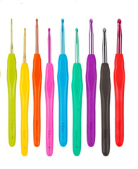 RKPM HOMES Aluminum Crochet Hooks Kit I with Colored Soft Handles I Knitting & Crochet Supplies I Easy Grip with Flat Finger I DIY Knitting Kit for Knitting Sweaters, Scarves and Hats - Set of 9