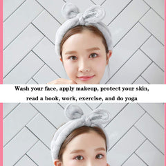 SYGA Girls Rabbit Ear Bowknot Hair Bands for Makeup, Elastic Velvet Face Wash Bath Shower Makeup Cosmetic Beauty Headbands for Washing Spa Yoga Face Care hair Accessories for Girls Women (Grey)