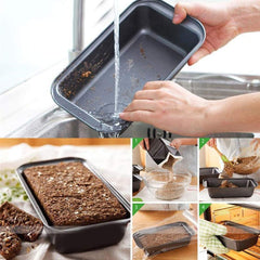 RKPM HOMES Rectangle Cake Mould I Non-Stick Tin Teflon Coating Baking Pan I Carbon Steel Bread Loaf Cake Tray I Can be Used Microwave Oven, OTG I Cake Making Supplies - Pack of 1 (Black)