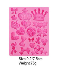 RKPM HOMES Crown Fondant Silicone Molds Princess Crown Fondant Cake Molds Crown Heart Mold For Sugar Chocolate Mold Wedding Cake Decoration Tools (1 Mold Mix Crown Bow Silicone),9.2X7.5X1 Cm