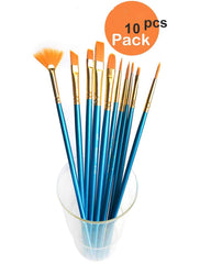 RKPM HOMES Painting Brush Set of 10 Nylon Bristles Wood Handles 10 Brushes Kit, Easy to Blend Colors, Perfect for Kids, Adults and Beginner Artists by Smart Color Art (Blue)
