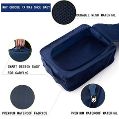 RKPM Multifunctional Zipper Waterproof Shoes Bag Nylon Material, Shoes Pouch with Handle, Shoes Storage Organizer Bag with 2 Pockets Ideal for Travel, Workout, Dancing, Gym(Navy Blue)