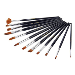 RKPM Set of 12 Nylon Soft Bristles Paint Brushes (Black) Ideal for Acrylics, Watercolor & Oil