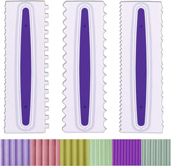 RKPM HOMES 3 Pcs Cake Scraper | Plastic Icing Smoother | Sawtooth Polishes | Mousse Butter Cream Edge Comb Set | Decorating Tools | Smooth Making Supplies - White/Purple