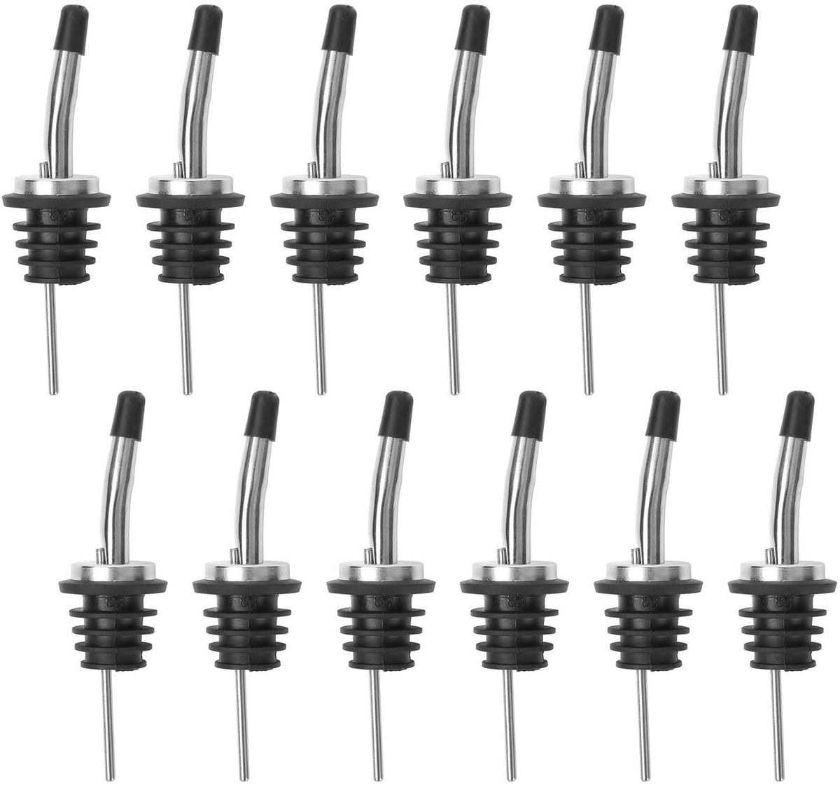 RKPM HOMES™ Stainless Steel Classic Bottle Pourers Tapered Spout - Oil Spout for Olive Oil Pour Set Bottle Spout and Wine Pour Liquor Pourers with Rubber Dust Caps Covers - 12 Pcs