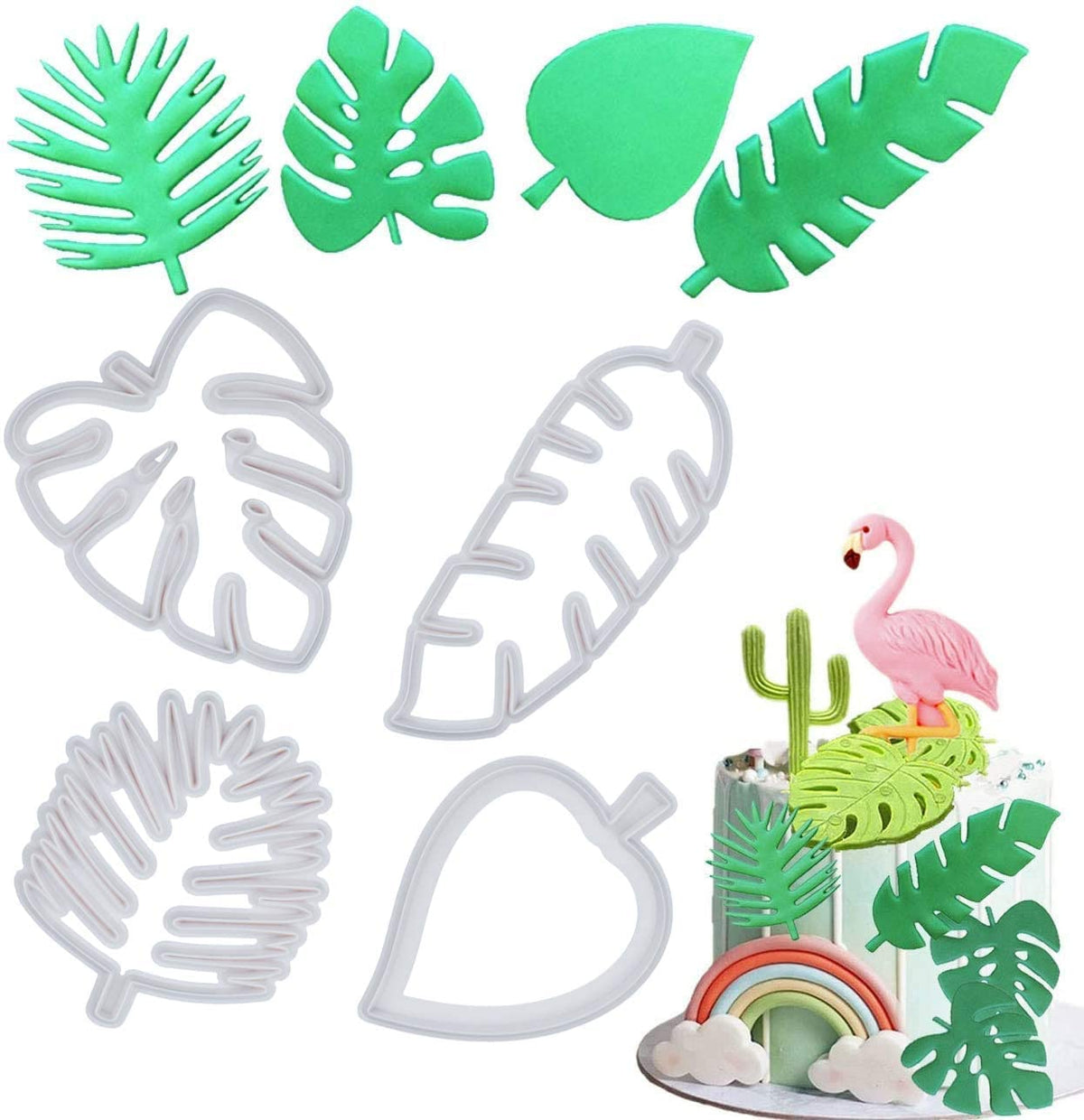 RKPM HOMES 4 Pieces Tropical Leaf Cookie Cutter Shape Set,Hawaiian Palm Leaves Mould Fondant Cutting Stainless Steel Cutters for Pastry Fruit Biscuit Sugarcraft Candy Cake Decorating, Baking Tools