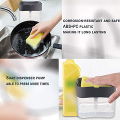 RKPM HOMES Dish Soap Dispenser for Kitchen, Innovative Soap Dispenser and Sponge Holder 2 in1, Countertop Soap Pump Dispenser Caddy