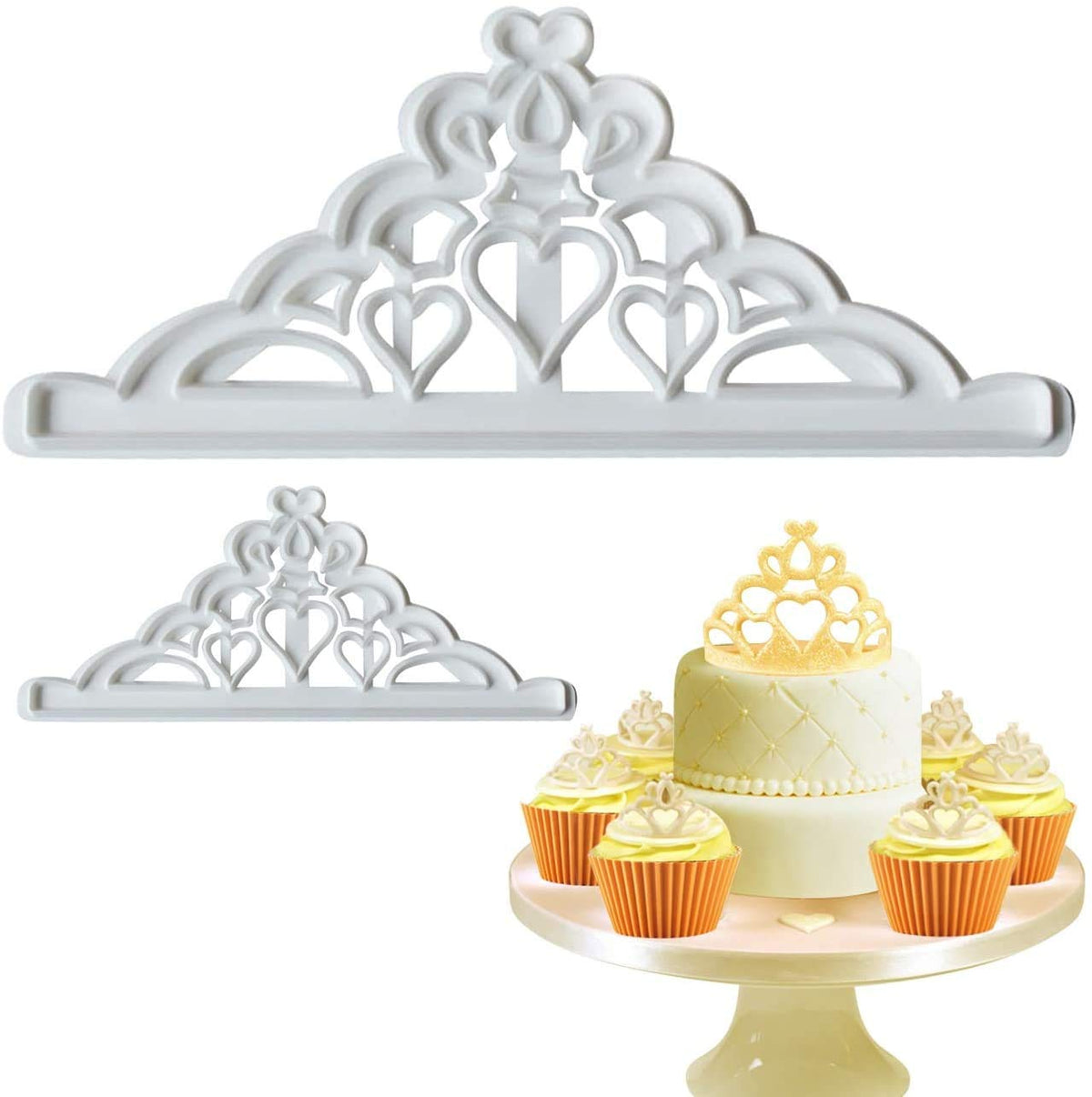 RKPM HOMES 2pc Crown Plunger Cutter Fondant Supplies Cutting Set for Cupcake Decorating (Crown)