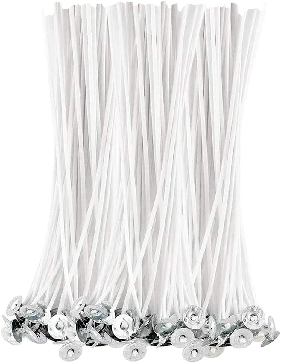 RKPM HOMES Cotton Wick With Metal Sustainer Tabs | Low Smoke Pre-Waxed for Candle Making | Homemade DIY Decorating Art | Accessory - Pack of 100 (12 CM)