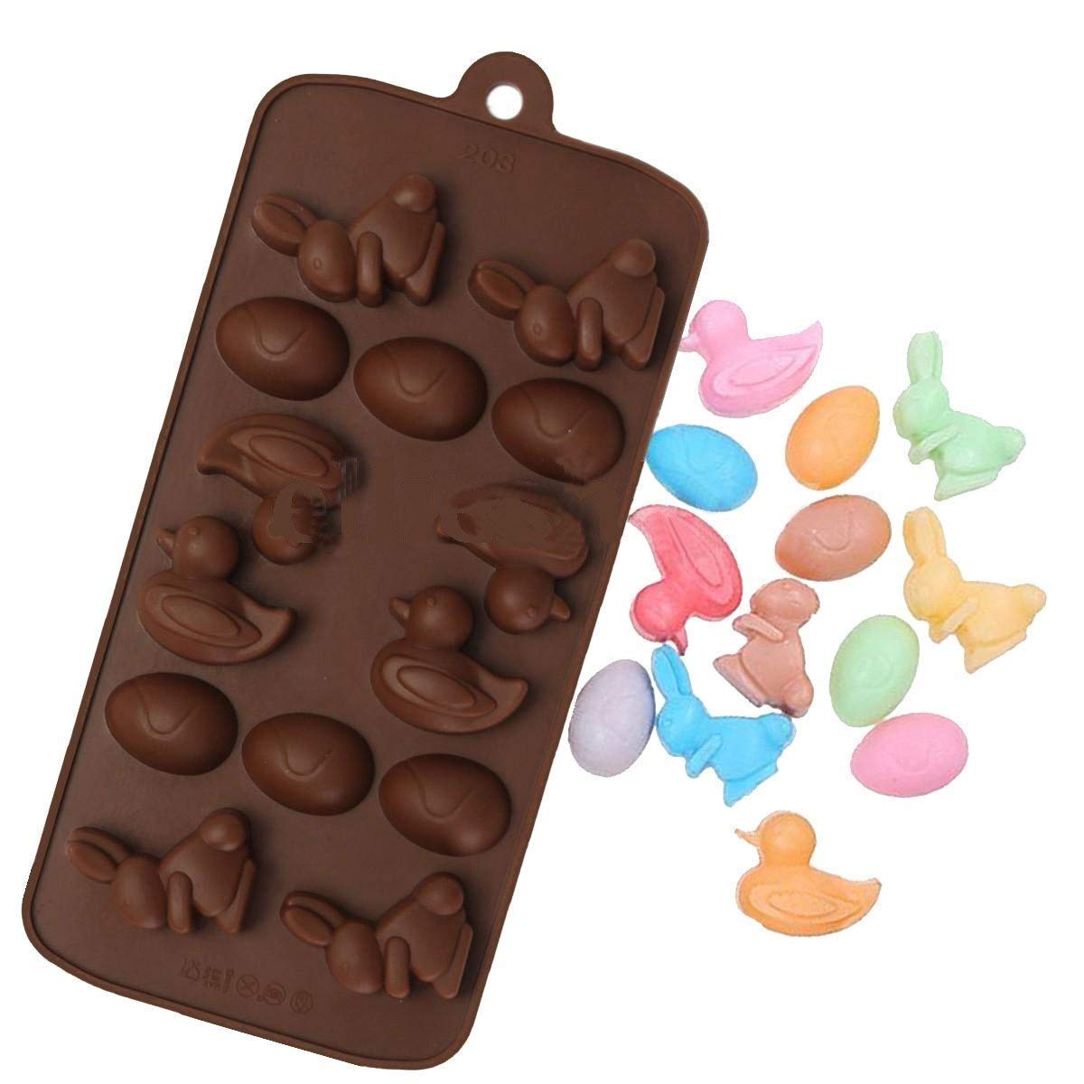 RKPM HOMES Rabbit and Duck Shape Chocolate Mould | Silicone Candy Mold | Baking Tools for Cake Chocolate Candy Ice Jelly | Cake Baking Moulds | Bakeware Molds | Brown – 14 Cavity