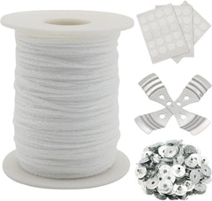 RKPM HOMES Candle Making Combo - 61 Ft Cotton Braided Threads, 2 Pcs Metal Wick Holders, 45-50 Pcs Sustainer Tabs, With 60 Pcs Wick Stickers I for Homemade DIY Candle Decorating Art Crafts Accessories