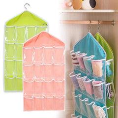 RKPM 16 Compartment Wardrobe Undergarments, Bra, Socks, Baby Booties and More things Hanging Bag Storage Hanging Bag Organizer - (2 Pieces Blue)