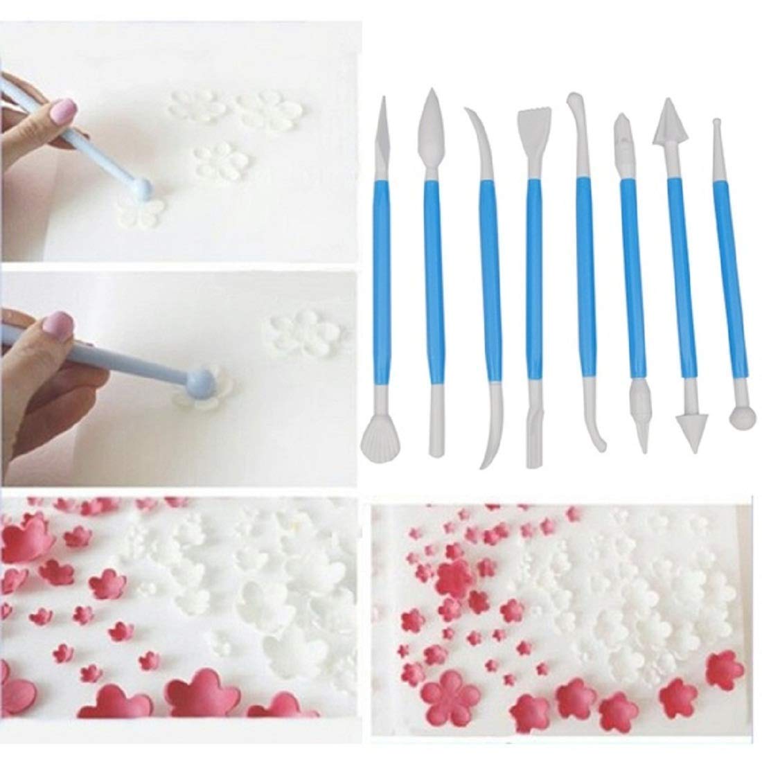 RKPM Marshmallow Fondant Cake Decorating Hand Tool, Fondant Modeling Tool Set, Plastic, (8-Piece Multicolor)