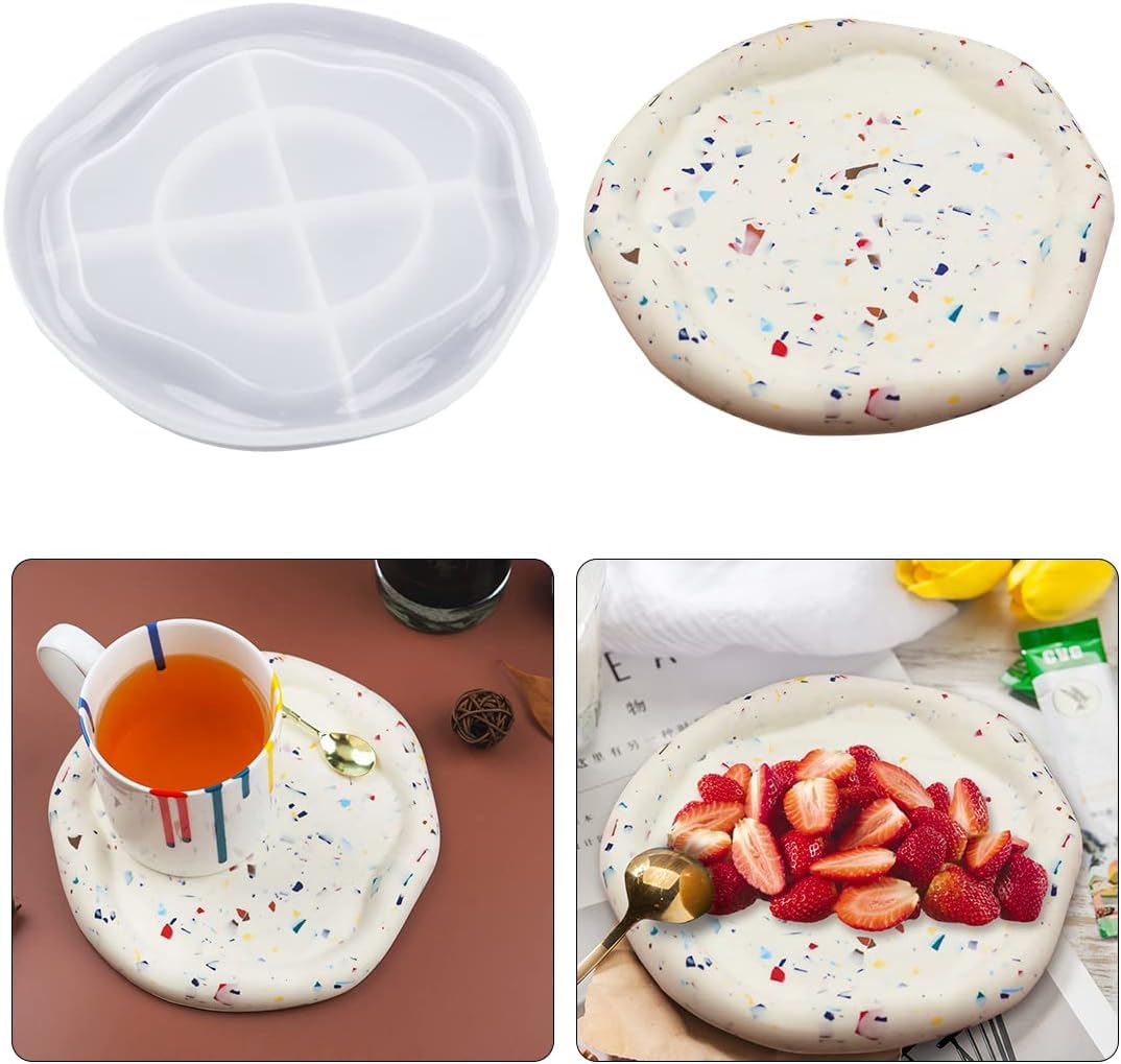 RKPM HOMES Coaster Mould I Silicone Irregular Clouds Epoxy Resin Deep Casting Tray I for Homemade Ornament DIY Art Crafts Jewelry Storage Box Ring Trinket Container Home Table Decoration (Round)