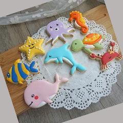 RKPM HOMES 8 Pcs Cookie Cutter Set | Ocean Shape Cutter Set | See Animal Fondant Plunger Cutter | Biscuit Mold Fondant Muffin Cupcake Decoration | Tools for Holiday Party Wedding and Birthday