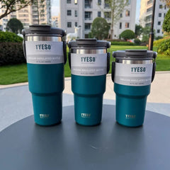 RKPM HOMES Insulated Coffee Mug with Lid & Handle I Double Wall Stainless Steel Vacuum Thermos I Hot & Cold Beverages I Cup with Splash Proof Sliding Lid for Office, Home, Travel - 900ml (Blue) 1Pcs