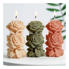 RKPM HOMES Flower Cylinder Candle Mold I 3D Rose Pillar Flowers Column Silicone Epoxy Mould I for DIY Handmade Beeswax/Soy Wax Candles Plaster Resin Clay Desktop Home Decor Art Craft Projects (Large)