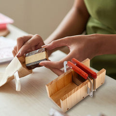 RKPM HOMES Soap Cutter Set, Wooden Mold for Soap Making, Bread Loaf Toast Cutting, 2 Pcs Straight Wavy Stainless Steel Rectangular Sturdy Safe Cutter Slicer Planer Knife, Baking Tools