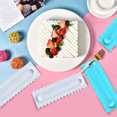 RKPM HOMES Plastic Saw Tooth Cake Scraper Set, Decorating Comb & Icing Smoother Tool Scraper, DIY Icing Decorating Spatula Decorating Mousse Butter Cream (Blue Scraper 3 Pcs)