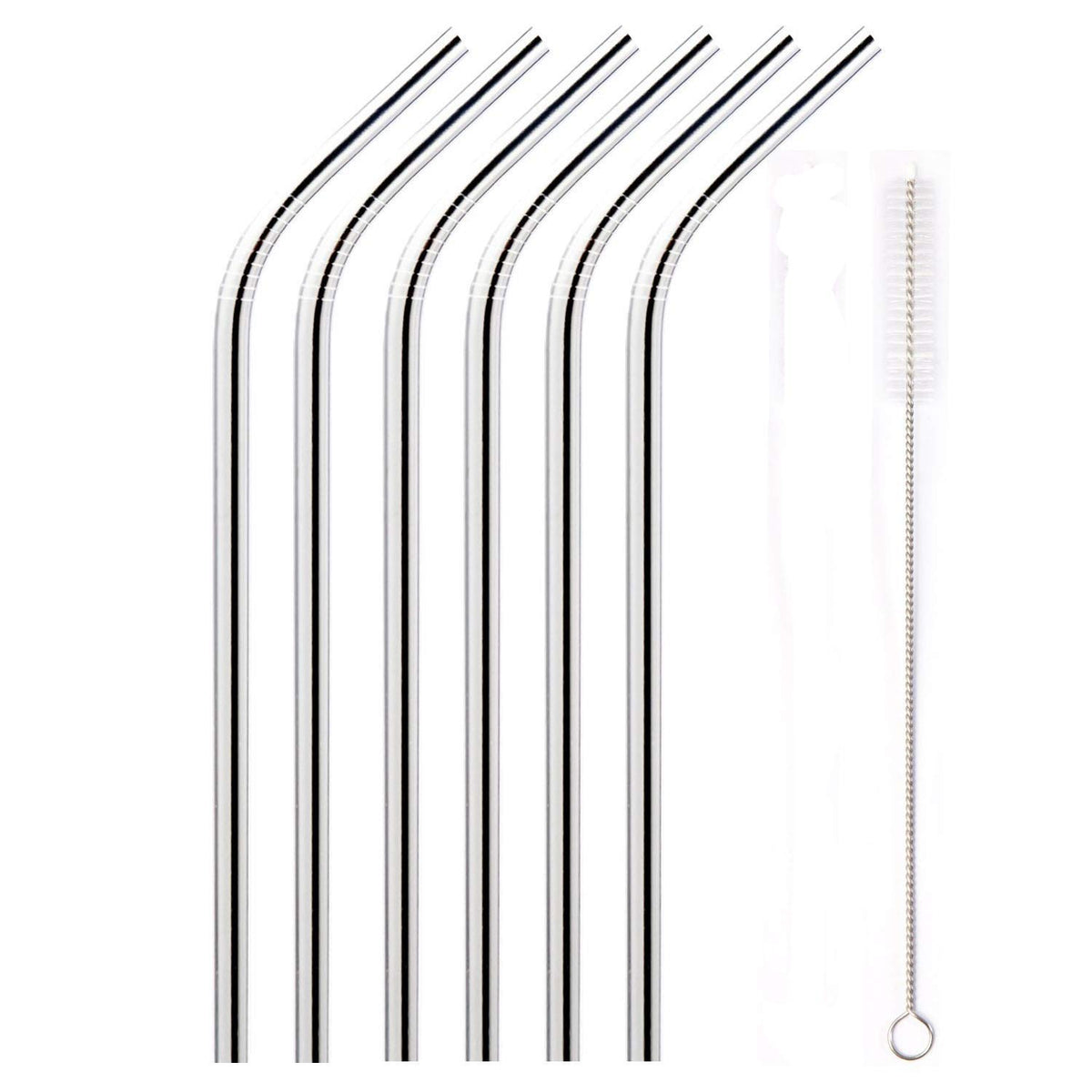 RKPM Stainless Steel Straws, Reusable Drinking Straws Eco-Friendly Straight and Bend Straws for 250-800 ML Tumblers Cups Mugs Cold Beverage with FDA Grade (6 Bend Straw with Cleaning Brush Silver)