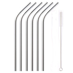 RKPM Stainless Steel Straws, Reusable Drinking Straws Eco-Friendly Straight and Bend Straws for 250-800 ML Tumblers Cups Mugs Cold Beverage with FDA Grade (6 Bend Straw with Cleaning Brush Silver)